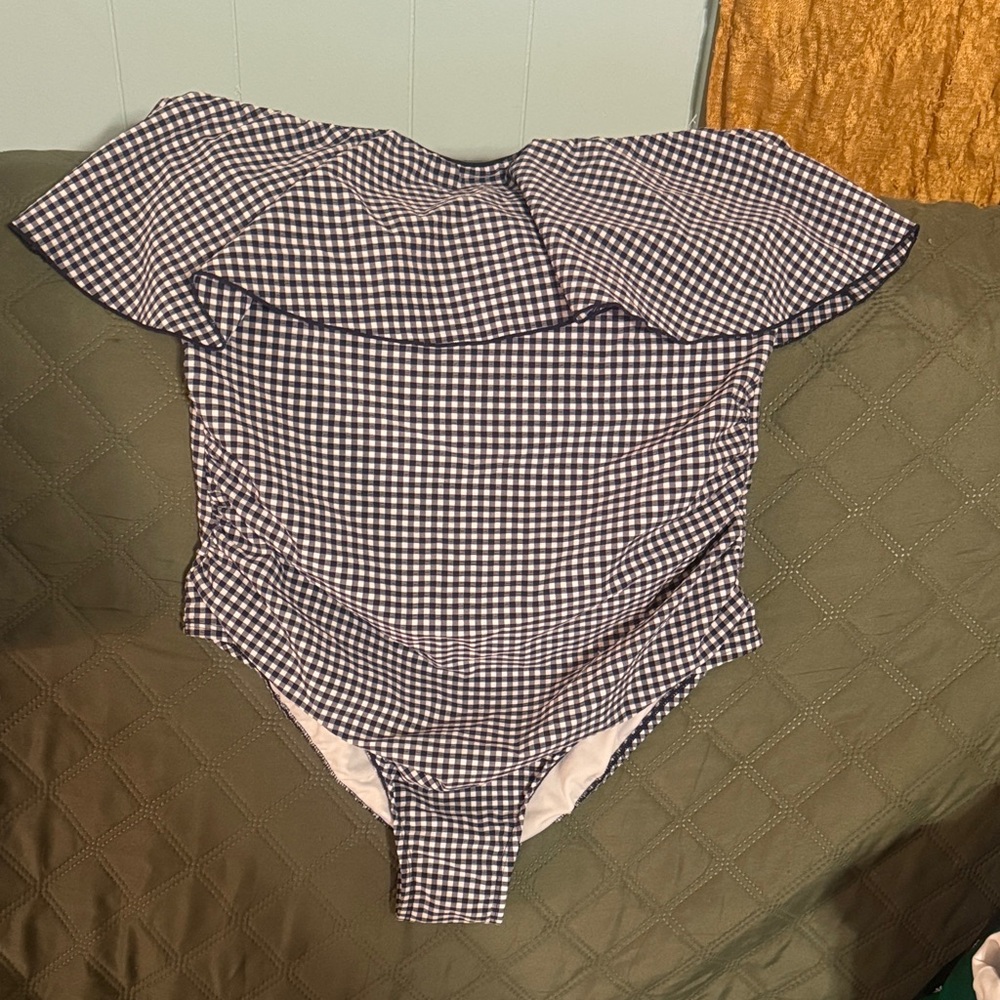 Kona Sol Navy and White Checkered Swimsuit